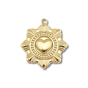 Stainless Steel Charms Flower With Heart Gold Gold Approx 24X22Mm 19Mm