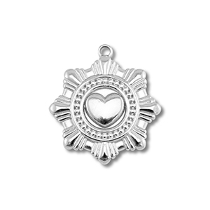 Stainless Steel Charms Flower With Heart Silver Silver Approx 24X22Mm 19Mm