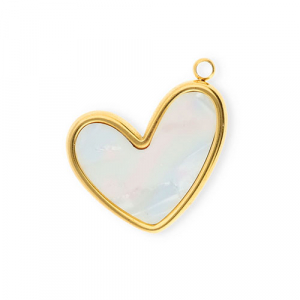 Stainless Steel Charms Heart Gold Pearl White Gold Pearl White Approx 23X19Mm 2Mm