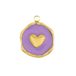 Stainless Steel Charms Heart Gold Purple Gold Purple Approx 15X12Mm 15Mm
