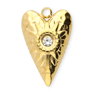 Stainless Steel Charms Heart Gold Transparent Gold Transparent Approx 17X11Mm 15Mm