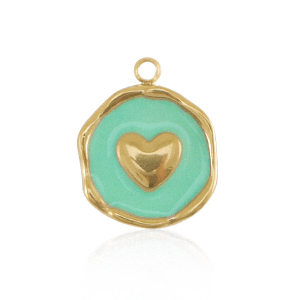 Stainless Steel Charms Heart Gold Turquoise Blue Gold Turquoise Blue Approx 15X12Mm 15Mm