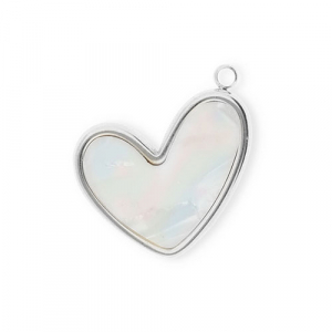 Stainless Steel Charms Heart Silver Pearl White Silver Pearl White Approx 23X19Mm 2Mm