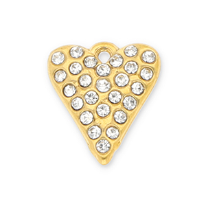 Stainless Steel Charms Heart With Strass Gold Transparent Gold Transparent Approx 13X11Mm 1Mm