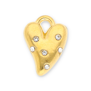 Stainless Steel Charms Heart With Strass Gold Transparent Gold Transparent Approx 14X10Mm 21Mm