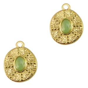 Stainless Steel Charms Irregular With Natural Stone Gold Honeydew Green Gold Honeydew Green Approx 14X10Mm 14Mm