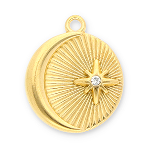 Stainless Steel Charms Moon And Star With Strass Gold Transparent Gold Transparent Approx 215X18Mm 19Mm