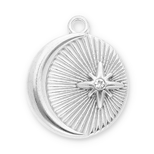 Stainless Steel Charms Moon And Star With Strass Silver Transparent Silver Transparent Approx 215X18Mm 19Mm
