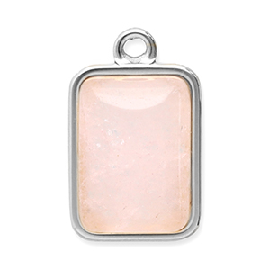 Stainless Steel Charms Natural Stone Rectangle Silver Pink Silver Pink Approx 19X12Mm 2Mm