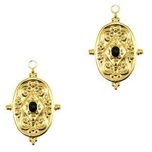 Stainless Steel Charms Oval Enamel Gold Black Gold Black Approx 22X15Mm 16Mm