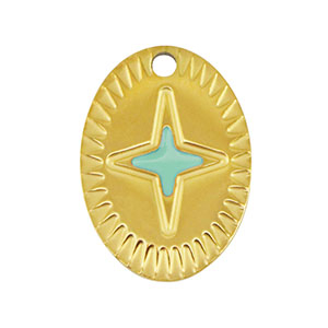 Stainless Steel Charms Oval Star Gold Mint Green Gold Mint Green Approx 16X12Mm 16Mm