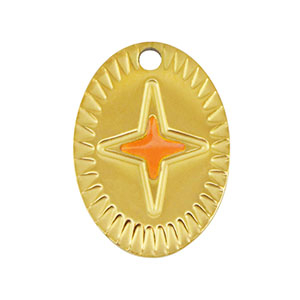 Stainless Steel Charms Oval Star Gold Orange Gold Orange Approx 16X12Mm 16Mm