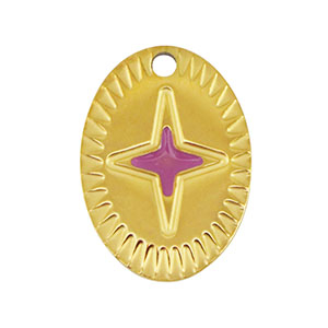 Stainless Steel Charms Oval Star Gold Purple Gold Purple Approx 16X12Mm 16Mm