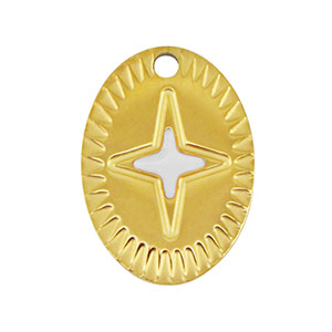 Stainless Steel Charms Oval Star Gold White Gold White Approx 16X12Mm 16Mm