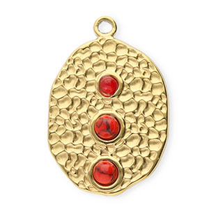 Stainless Steel Charms Oval With Dots Gold Red Gold Red Approx 23X155Mm 17Mm
