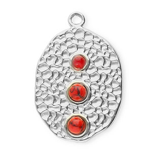 Stainless Steel Charms Oval With Dots Silver Red Silver Red Approx 23X155Mm 17Mm