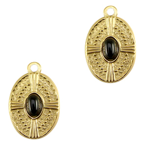 Stainless Steel Charms Oval With Natural Stone Gold Black Gold Black Approx 21X14Mm 15Mm