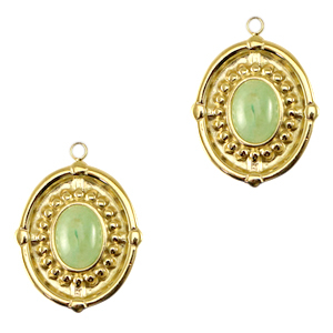 Stainless Steel Charms Oval With Natural Stone Gold Honeydew Green Gold Honeydew Green Approx 22X17Mm 15Mm
