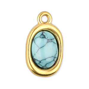 Stainless Steel Charms Oval With Natural Stone Howlite Gold Light Blue Gold Light Blue Approx 14X85Mm 13Mm