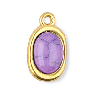 Stainless Steel Charms Oval With Natural Stone Howlite Gold Purple Gold Purple Approx 14X85Mm 13Mm