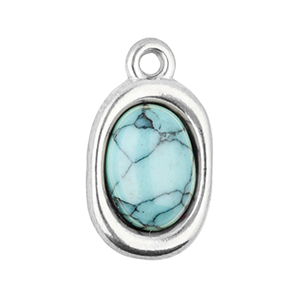 Stainless Steel Charms Oval With Natural Stone Howlite Silver Light Blue Silver Light Blue Approx 14X85Mm 13Mm