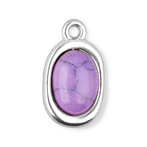 Stainless Steel Charms Oval With Natural Stone Howlite Silver Purple Silver Purple Approx 14X85Mm 13Mm