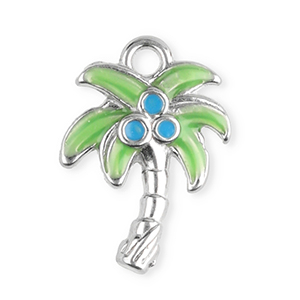 Stainless Steel Charms Palmtree Silver Green Blue Silver Green Blue Approx 14X10Mm 15Mm