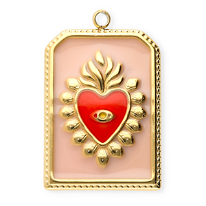 Stainless Steel Charms Rectangle With Heart Gold Vintage Pink Red Gold Vintage Pink Red Approx 28X18Mm 19Mm