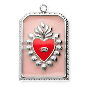 Stainless Steel Charms Rectangle With Heart Silver Vintage Pink Red Silver Vintage Pink Red Approx 28X18Mm 19Mm