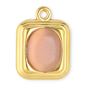 Stainless Steel Charms Rectangle With Natural Stone Cats Eye Gold Vintage Pink Gold Vintage Pink Approx 21X16Mm 18Mm