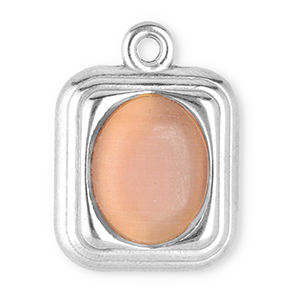 Stainless Steel Charms Rectangle With Natural Stone Cats Eye Silver Vintage Pink Silver Vintage Pink Approx 21X16Mm 18Mm