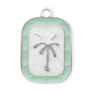 Stainless Steel Charms Rectangle With Palmtree Silver Mint Green White Silver Mint Green White Approx 195X13Mm 18Mm