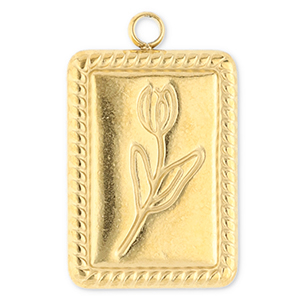 Stainless Steel Charms Rectangle With Tulip Gold Gold Approx 21X135Mm 16Mm