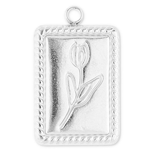 Stainless Steel Charms Rectangle With Tulip Silver Silver Approx 21X135Mm 16Mm