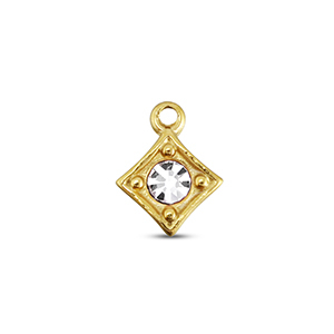 Stainless Steel Charms Rhombus Gold Crystal Gold Crystal Approx 10X8Mm 12Mm
