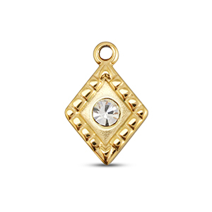 Stainless Steel Charms Rhombus Gold Crystal Gold Crystal Approx 145X10Mm 15Mm