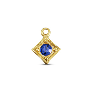 Stainless Steel Charms Rhombus Gold Sapphire Blue Gold Sapphire Blue Approx 10X8Mm 12Mm