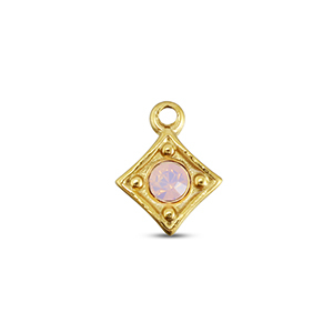 Stainless Steel Charms Rhombus Gold Soft Pink Opal Gold Soft Pink Opal Approx 10X8Mm 12Mm