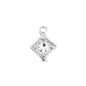 Stainless Steel Charms Rhombus Silver Crystal Silver Crystal Approx 10X8Mm 12Mm