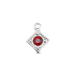 Stainless Steel Charms Rhombus Silver Ruby Red Silver Ruby Red Approx 10X8Mm 12Mm