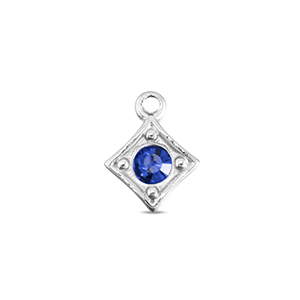 Stainless Steel Charms Rhombus Silver Sapphire Blue Silver Sapphire Blue Approx 10X8Mm 12Mm