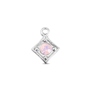 Stainless Steel Charms Rhombus Silver Soft Pink Opal Silver Soft Pink Opal Approx 10X8Mm 12Mm
