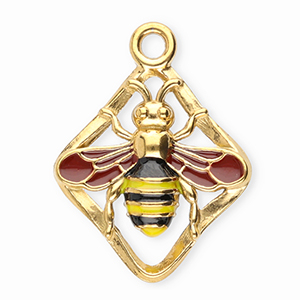 Stainless Steel Charms Rhombus With Bee Gold Rust Red Black Yellow Gold Rust Red Black Yellow Approx 21X16Mm 19Mm