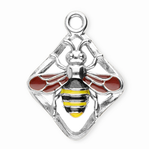 Stainless Steel Charms Rhombus With Bee Silver Rust Red Black Yellow Silver Rust Red Black Yellow Approx 21X16Mm 19Mm