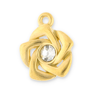 Stainless Steel Charms Rose With Strass Gold Transparent Gold Transparent Approx 195X16Mm 18Mm