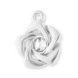 Stainless Steel Charms Rose With Strass Silver Transparent Silver Transparent Approx 195X16Mm 18Mm