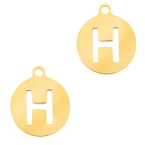 Stainless Steel Charms Round 10Mm Initial Coin H Gold Gold Approx 12X10Mm