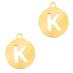 Stainless Steel Charms Round 10Mm Initial Coin K Gold Gold Approx 12X10Mm