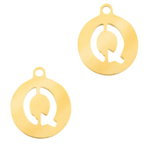 Stainless Steel Charms Round 10Mm Initial Coin Q Gold Gold Approx 12X10Mm