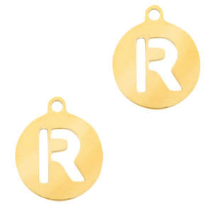 Stainless Steel Charms Round 10Mm Initial Coin R Gold Gold Approx 12X10Mm